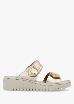 Lorelai Gold Leather Two Bar Mules