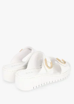 Lorelai White Leather Two Bar Mules