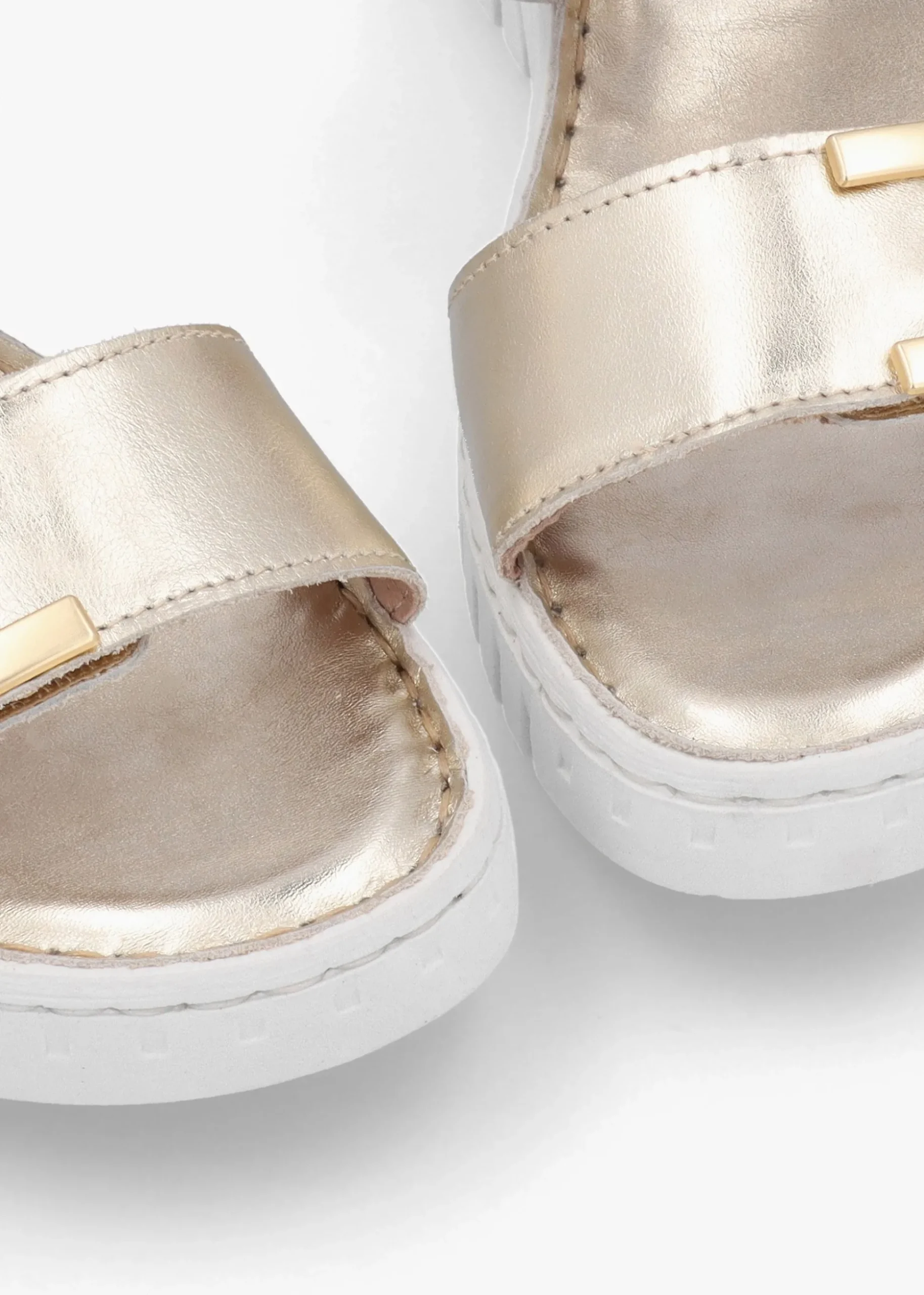 Lorli Gold Leather Two Strap Low Wedge Sandals