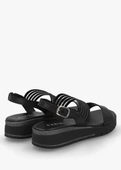 Lozette Black Leather Low Wedge Sandals