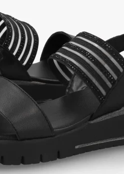 Lozette Black Leather Low Wedge Sandals