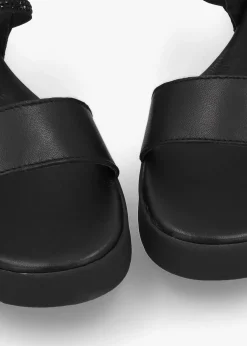Lozette Black Leather Low Wedge Sandals