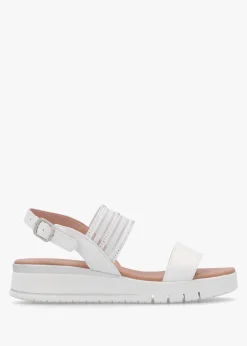 Lozette White Leather Low Wedge Sandals