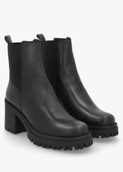 Luxor Black Leather Block Heel Chelsea Boots