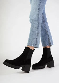 Luxor Black Suede Block Heel Chelsea Boots