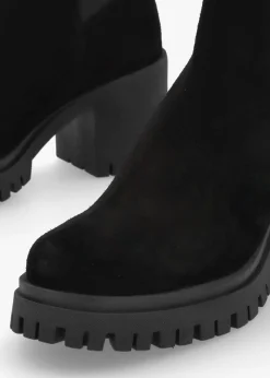 Luxor Black Suede Block Heel Chelsea Boots