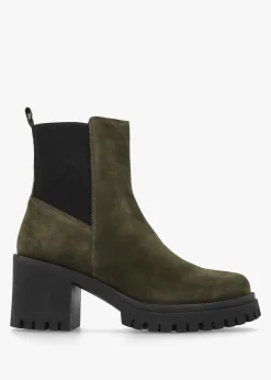 Luxor Green Suede Block Heel Chelsea Boots