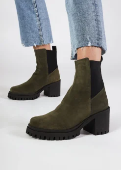 Luxor Green Suede Block Heel Chelsea Boots
