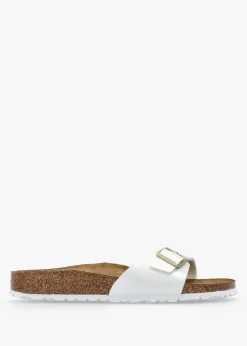 Madrid Birko-Flor Patent White Mules