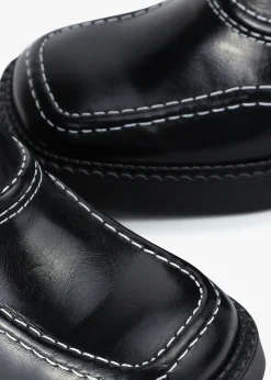 Malene Black Leather Block Heel Calf Boots