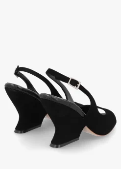 Margot Black Suede Sculpted Wedge Sandals