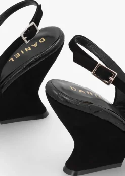Margot Black Suede Sculpted Wedge Sandals