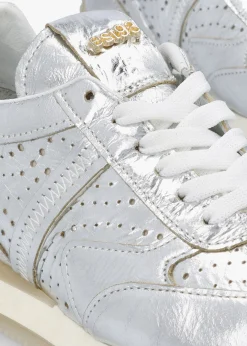 Mated Silver Leather Perforated Runner Trainers
