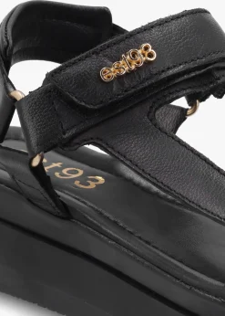 Mazey EST93 Black Leather Flatform Sandals