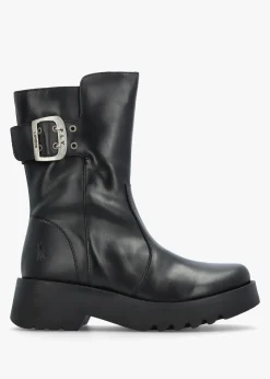 Mazz Black Leather Chunky Calf Boots