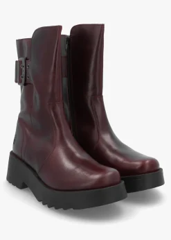 Mazz Wine Leather Chunky Calf Boots