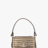 Medium Hazel Brown Embossed Croc Leather Shoulder Bag