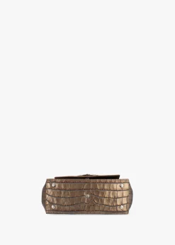 Medium Hazel Brown Embossed Croc Leather Shoulder Bag