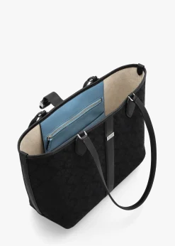 Medium Spade Flower Jacquard Black Open Tote Bag