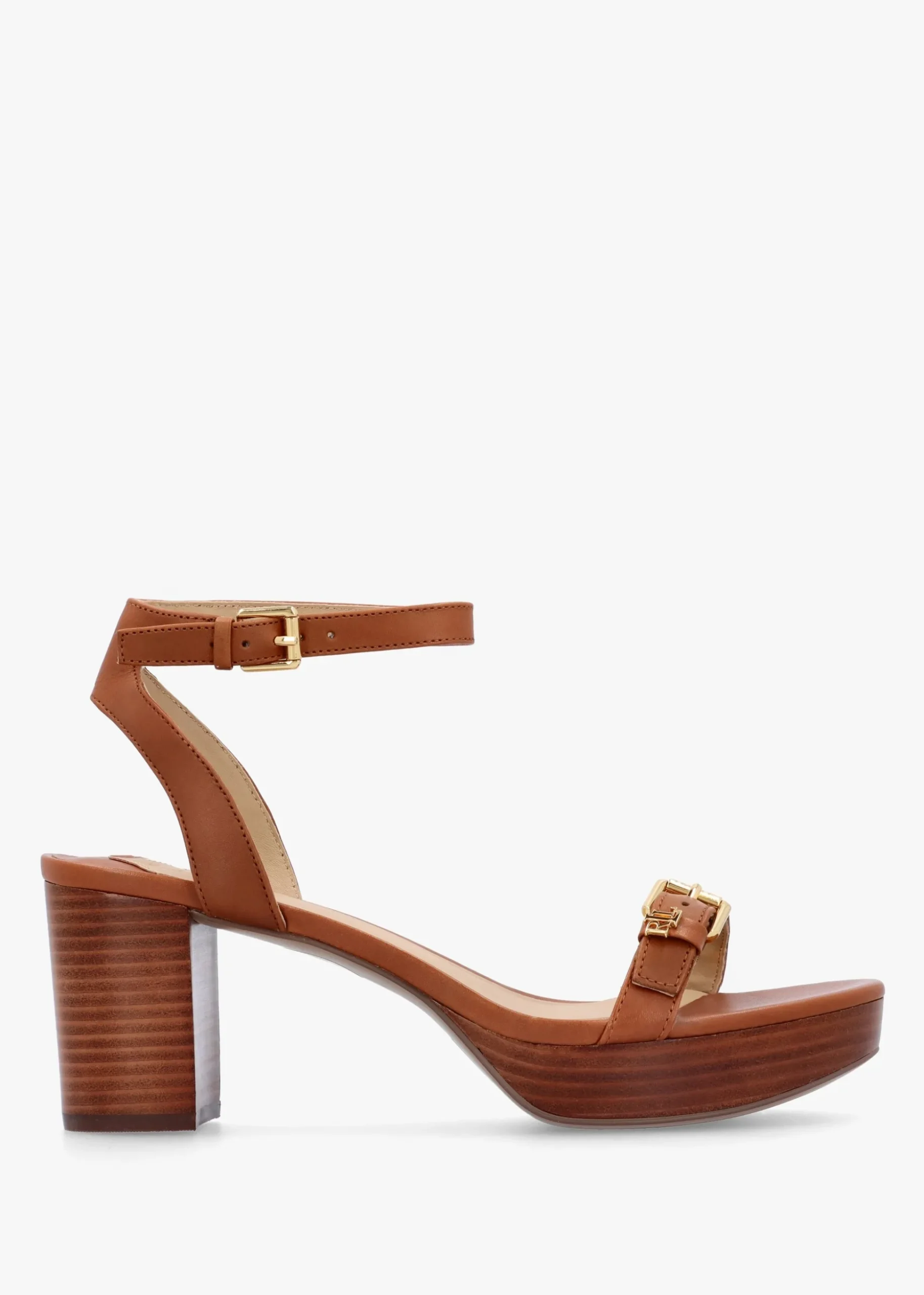 Melissah Lauren Tan Leather Block Heel Sandals