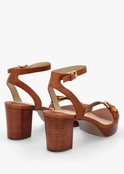 Melissah Lauren Tan Leather Block Heel Sandals