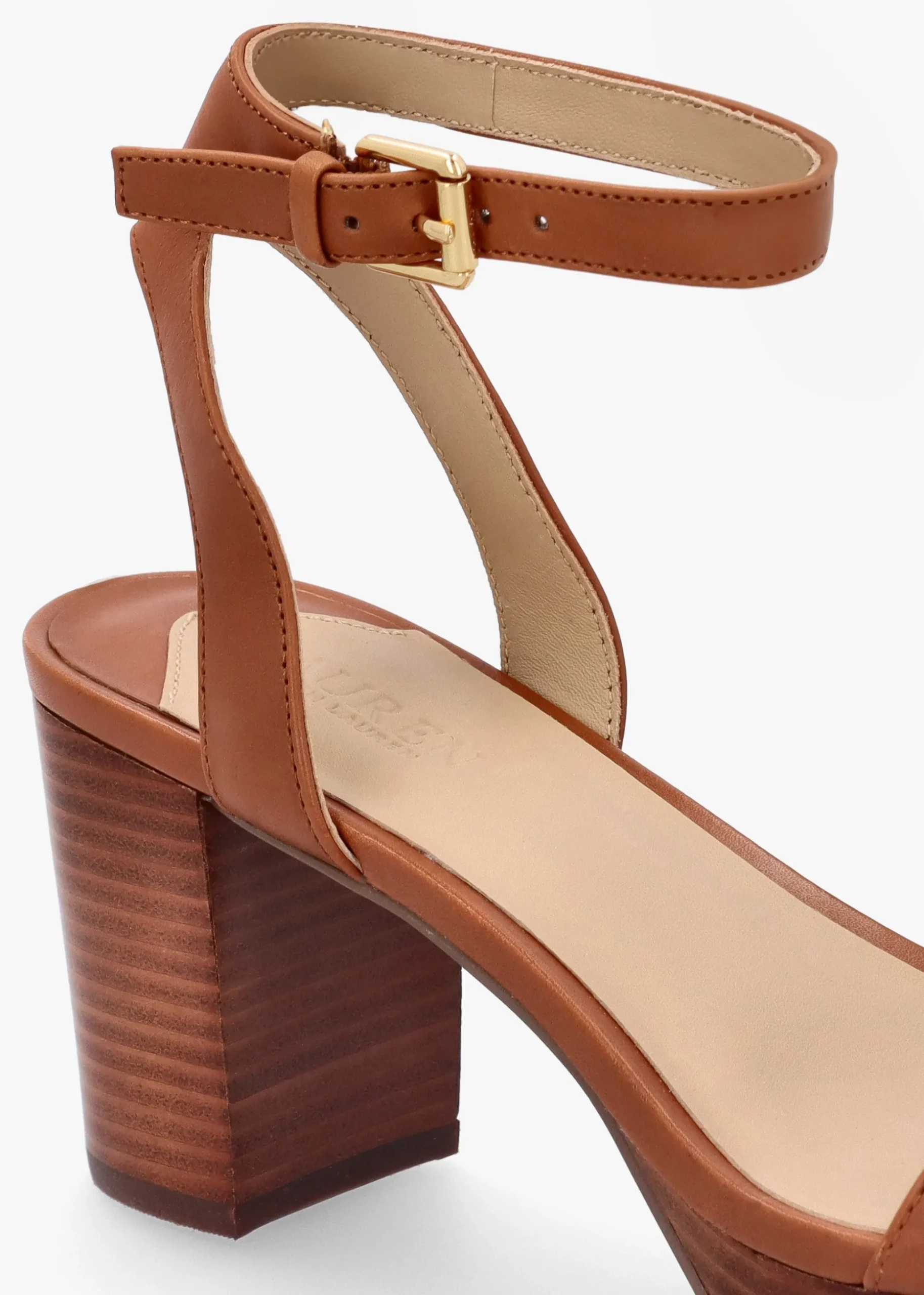 Melissah Lauren Tan Leather Block Heel Sandals