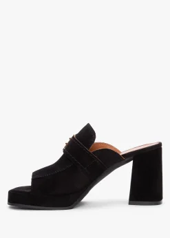 Memphis Black Suede Block Heel Mules