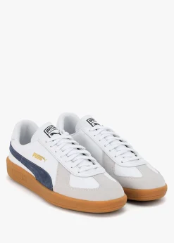 Men’s Army White Club Navy Leather Trainers