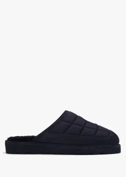 Men’s Reade Suede Trim Quilted Navy White Scuff Slippers
