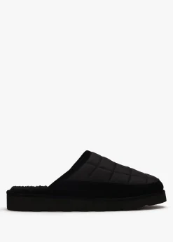 Men’s Reade Suede Trim Quilted Black White Scuff Slippers