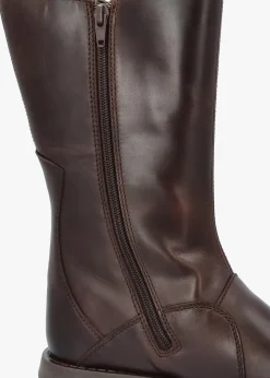 Mes II Dark Brown Leather Low Wedge Calf Boots