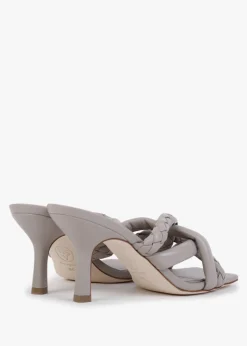 Mina Bis Pearl Grey Leather Woven Heeled Mules