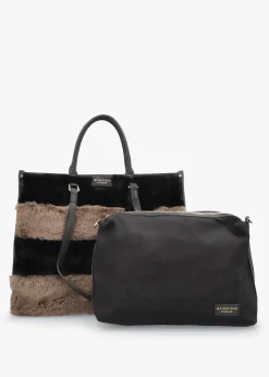 Multicoloured Faux Fur & Leather Tote Bag