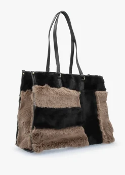 Multicoloured Faux Fur & Leather Tote Bag