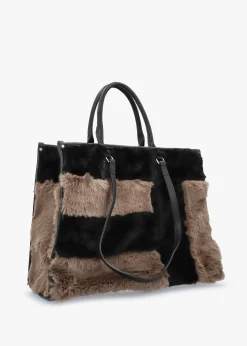 Multicoloured Faux Fur & Leather Tote Bag