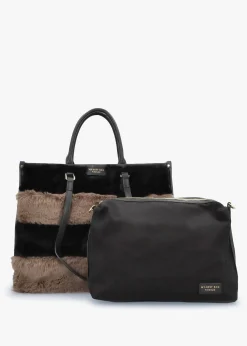 Multicoloured Faux Fur & Leather Tote Bag