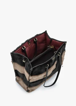 Multicoloured Faux Fur & Leather Tote Bag
