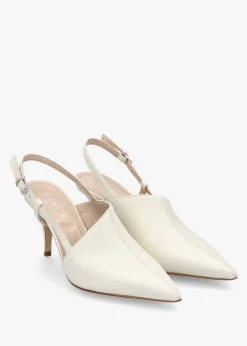 Nammy Cream Leather Asymmetric Sling Back Court Shoes