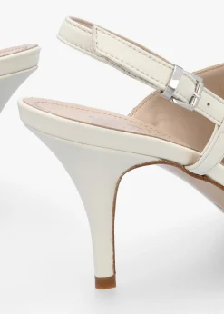 Nammy Cream Leather Asymmetric Sling Back Court Shoes