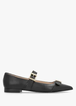 Nancy Black Leather Pointed Toe Pumps