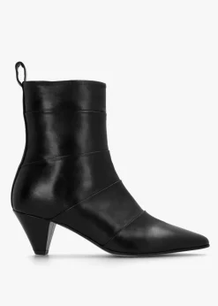 Napel Black Leather Pannel Cone Heel Ankle Boots