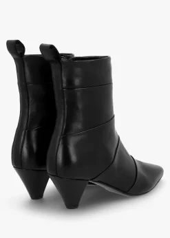Napel Black Leather Pannel Cone Heel Ankle Boots
