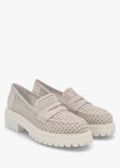 Nattie Grey Suede Perforated Chunky Loafers