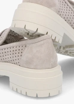 Nattie Grey Suede Perforated Chunky Loafers