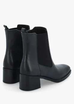 Navy Leather Block Heel Chelsea Boots