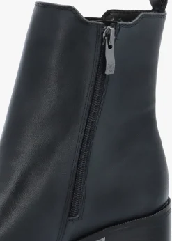 Navy Leather Block Heel Chelsea Boots