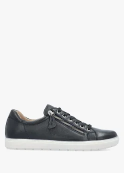 Navy Leather Side Zip Trainers