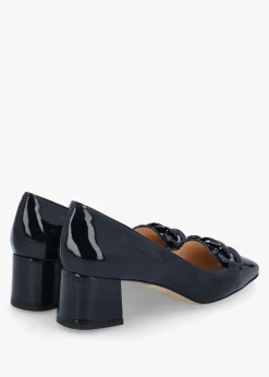 Navy Patent Leather Block Heel Court Shoes
