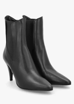 Nelly Black Leather Cone Heel Chelsea Boots