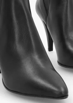 Nelly Black Leather Cone Heel Chelsea Boots